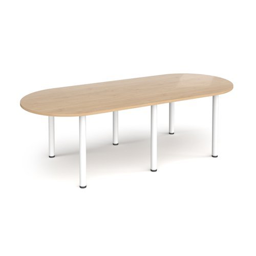 Radial end meeting table 2400mm x 1000mm with 6 white radial legs - Kendal Oak - DRL2400-WH-KO