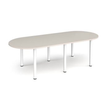 Radial end meeting table 2400mm x 1000mm with 6 white radial legs - Light Grey - DRL2400-WH-LG