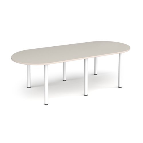 Radial end meeting table 2400mm x 1000mm with 6 white radial legs - Light Grey - DRL2400-WH-LG