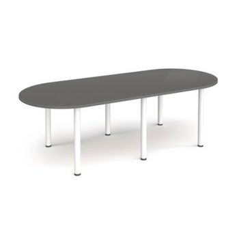 Radial end meeting table 2400mm x 1000mm with 6 white radial legs - Onyx Grey - DRL2400-WH-OG