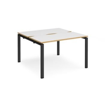 Adapt back to back desks 1200mm x 1200mm - black frame White Top with oak edging - E1212-K-WO