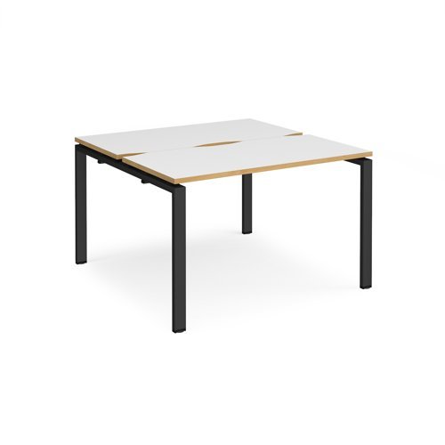 Adapt back to back desks 1200mm x 1200mm - black frame White Top with oak edging - E1212-K-WO