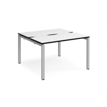 Adapt back to back desks 1200mm x 1200mm - silver frame White Top black edge - E1212-S-WK