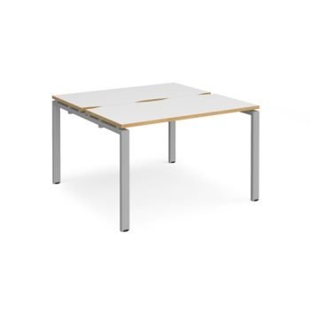 Adapt back to back desks 1200mm x 1200mm - silver frame White Top with oak edging - E1212-S-WO