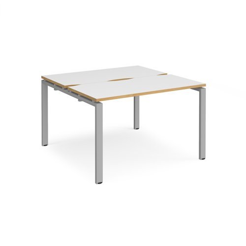 Adapt back to back desks 1200mm x 1200mm - silver frame White Top with oak edging - E1212-S-WO