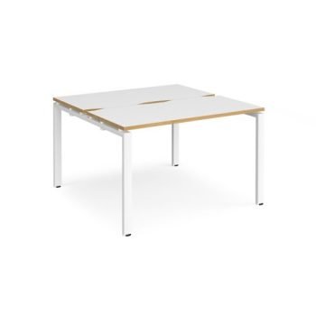 Adapt back to back desks 1200mm x 1200mm - white frame White Top with oak edging - E1212-WH-WO