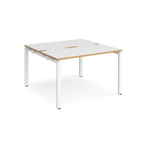 Adapt back to back desks 1200mm x 1200mm - white frame White Top with oak edging - E1212-WH-WO
