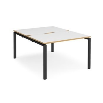 Adapt back to back desks 1200mm x 1600mm - black frame White Top with oak edging - E1216-K-WO