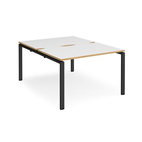 Adapt back to back desks 1200mm x 1600mm - black frame White Top with oak edging - E1216-K-WO