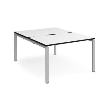 Adapt back to back desks 1200mm x 1600mm - silver frame White Top black edge - E1216-S-WK
