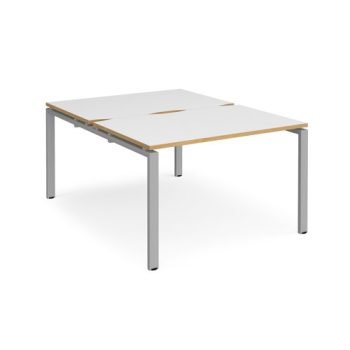 Adapt back to back desks 1200mm x 1600mm - silver frame White Top with oak edging - E1216-S-WO