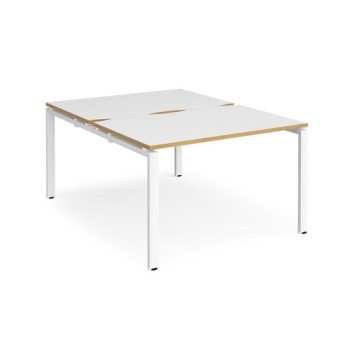 Adapt back to back desks 1200mm x 1600mm - white frame White Top with oak edging - E1216-WH-WO