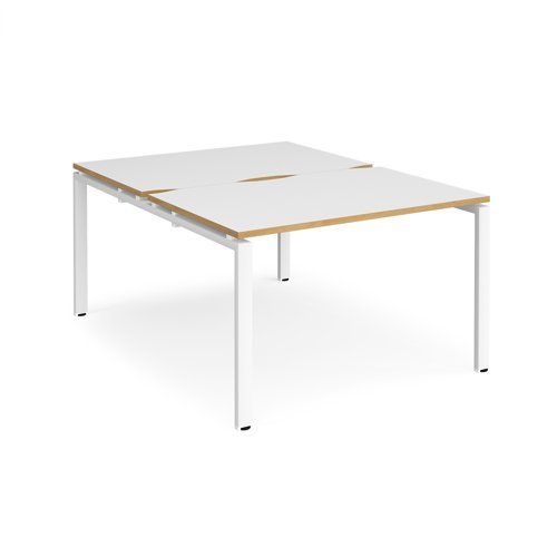 Adapt back to back desks 1200mm x 1600mm - white frame White Top with oak edging - E1216-WH-WO