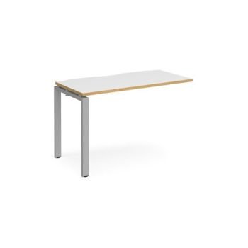 Adapt add on unit single 1200mm x 600mm - silver frame White Top with oak edging - E126-AB-S-WO