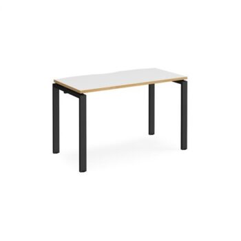 Adapt single desk 1200mm x 600mm - black frame White Top with oak edging - E126-K-WO