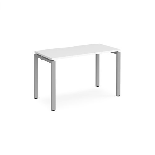 Adapt single desk 1200mm x 600mm - silver frame White Top - E126-S-WH