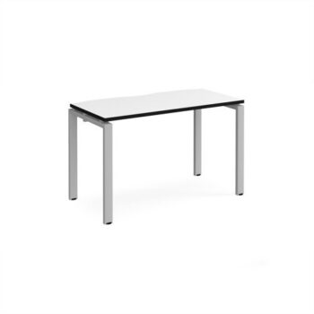 Adapt single desk 1200mm x 600mm - silver frame White Top black edge - E126-S-WK