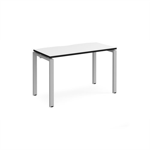Adapt single desk 1200mm x 600mm - silver frame White Top black edge - E126-S-WK