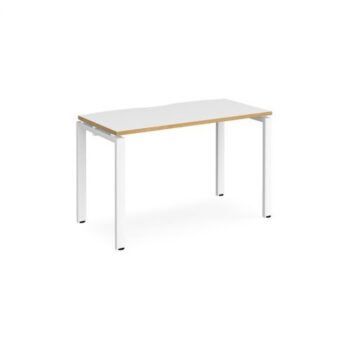 Adapt single desk 1200mm x 600mm - white frame White Top with oak edging - E126-WH-WO