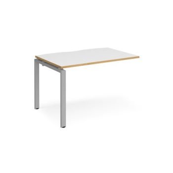 Adapt add on unit single 1200mm x 800mm - silver frame White Top with oak edging - E128-AB-S-WO