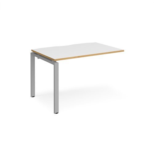 Adapt add on unit single 1200mm x 800mm - silver frame White Top with oak edging - E128-AB-S-WO