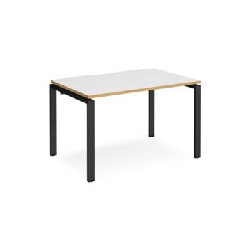 Adapt single desk 1200mm x 800mm - black frame White Top with oak edging - E128-K-WO