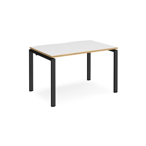 Adapt single desk 1200mm x 800mm - black frame White Top with oak edging - E128-K-WO