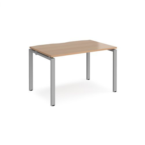 Adapt single desk 1200mm x 800mm - silver frame Beech top - E128-S-B
