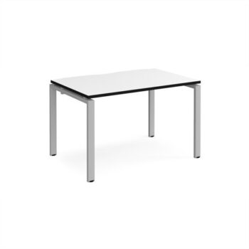 Adapt single desk 1200mm x 800mm - silver frame White Top black edge - E128-S-WK