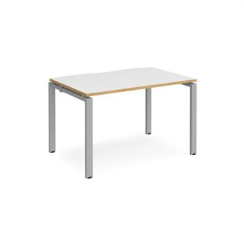 Adapt single desk 1200mm x 800mm - silver frame White Top with oak edging - E128-S-WO