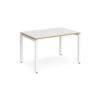 Adapt single desk 1200mm x 800mm - white frame White Top with oak edging - E128-WH-WO