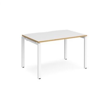 Adapt single desk 1200mm x 800mm - white frame White Top with oak edging - E128-WH-WO
