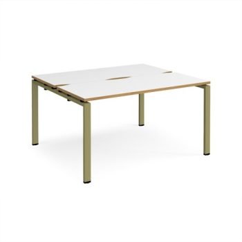 Adapt back to back desks 1400mm x 1200mm - green frame White Top oak edge - E1412-GN-WO
