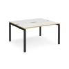 Adapt back to back desks 1400mm x 1200mm - black frame White Top with oak edging - E1412-K-WO