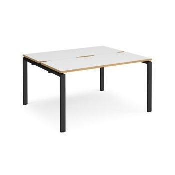 Adapt back to back desks 1400mm x 1200mm - black frame White Top with oak edging - E1412-K-WO