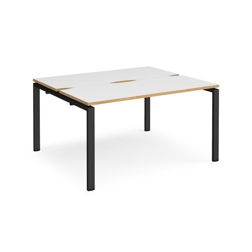 Adapt back to back desks 1400mm x 1200mm - black frame White Top with oak edging - E1412-K-WO