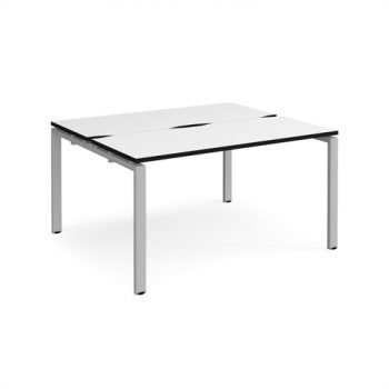 Adapt back to back desks 1400mm x 1200mm - silver frame White Top black edge - E1412-S-WK