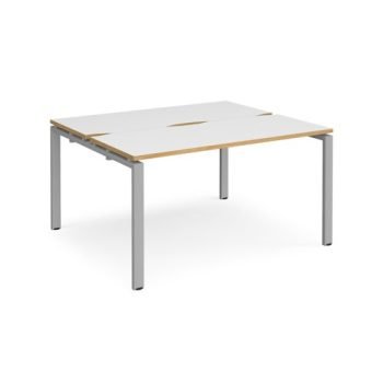 Adapt back to back desks 1400mm x 1200mm - silver frame White Top with oak edging - E1412-S-WO