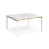 Adapt back to back desks 1400mm x 1200mm - white frame White Top with oak edging - E1412-WH-WO