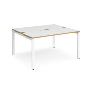 Adapt back to back desks 1400mm x 1200mm - white frame White Top with oak edging - E1412-WH-WO