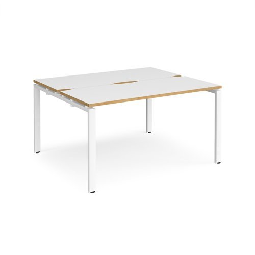 Adapt back to back desks 1400mm x 1200mm - white frame White Top with oak edging - E1412-WH-WO