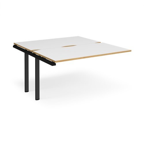 Adapt add on unit single 1400mm x 1600mm - black frame White Top with oak edging - E1416-AB-K-WO