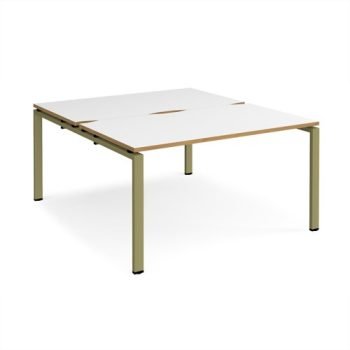 Adapt back to back desks 1400mm x 1600mm - green frame White Top oak edge - E1416-GN-WO