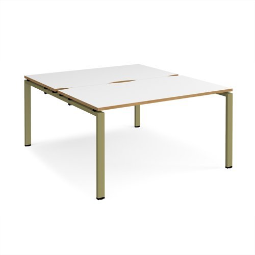 Adapt back to back desks 1400mm x 1600mm - green frame White Top oak edge - E1416-GN-WO