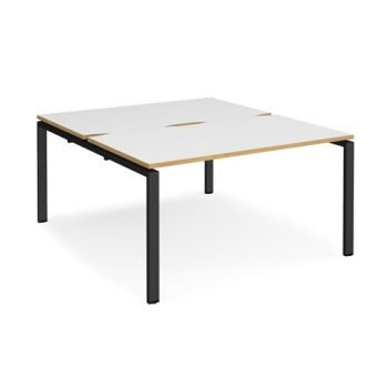 Adapt back to back desks 1400mm x 1600mm - black frame White Top with oak edging - E1416-K-WO