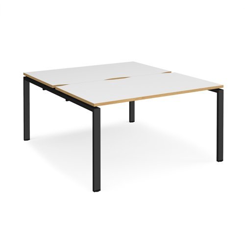 Adapt back to back desks 1400mm x 1600mm - black frame White Top with oak edging - E1416-K-WO