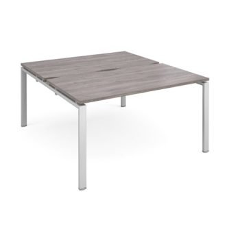 Adapt back to back desks 1400mm x 1600mm - silver frame Grey Oak Top - E1416-S-GO
