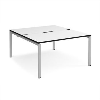 Adapt back to back desks 1400mm x 1600mm - silver frame White Top black edge - E1416-S-WK