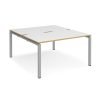 Adapt back to back desks 1400mm x 1600mm - silver frame White Top with oak edging - E1416-S-WO