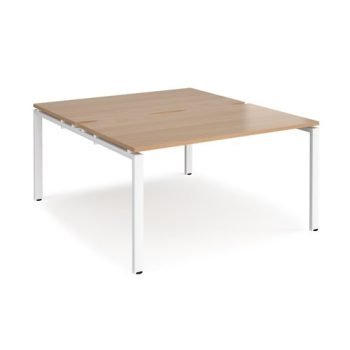 Adapt back to back desks 1400mm x 1600mm - white frame Beech top - E1416-WH-B